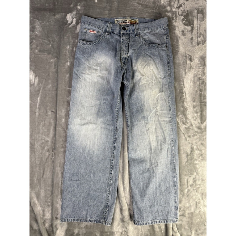 Avirex Denim Jeans Mens 36X29 1/2 Baggy Relaxed Fit Light Wash Grunge Hiphop